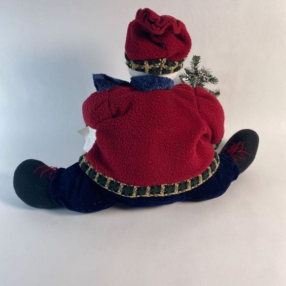 Plush Snowman holding artificial snow flocked tree. - Picture 6 of 9